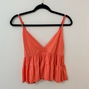 Coral Sleeveless Ruffle Top